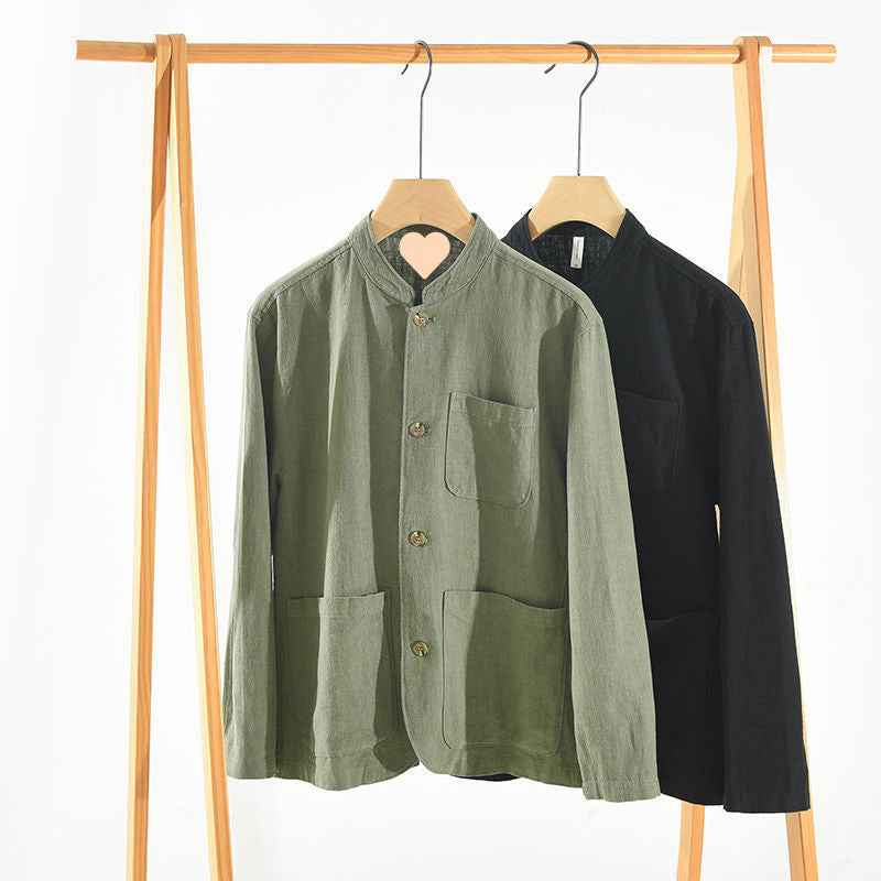 Mens Retro Linen Long-Sleeve Shirt