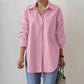 Solid-color Split-neck Long-sleeve Shirt
