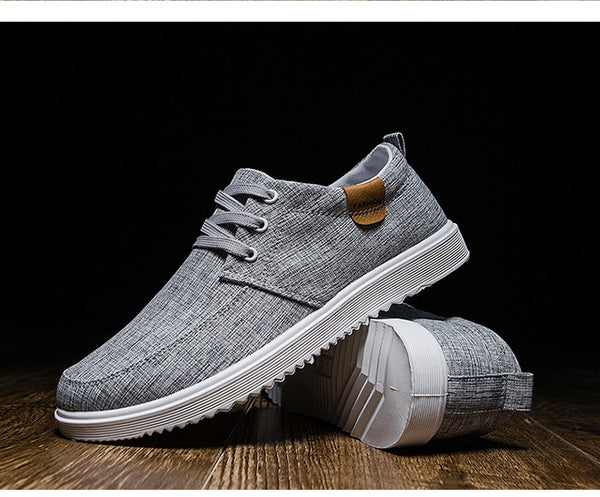 Men's Korean Style Canvas Sneakers – Breathable Low-Top Flat Sole Casual Shoes | Stitching Detail | Gray & Black | EU 39–45 / US 6.5–11.5
