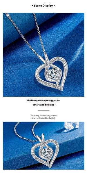 Diamond Love Heart Necklace | Sparkling Copper Pendant | Adjustable Chain Jewelry Gift for Women