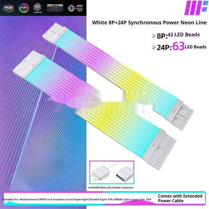 Graphics Card Neon Strip Lighting 8-pin To 24-pin Power Supply Cable For The Motherboard