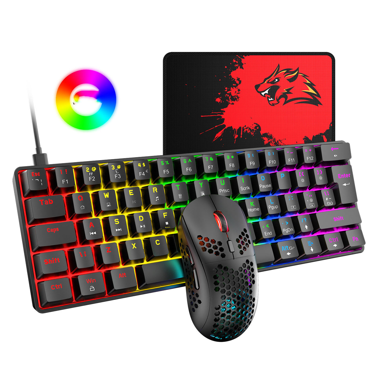 475910357-3 - this computer gaming keyboard and mouse set is just the item you need for gaming with cool RGB lights and a nice mousepad to go with it. 