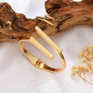 Geometric Square Bracelet & Ring Set – Adjustable Metal Jewelry Suit for Women