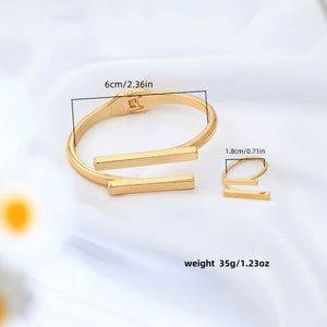 Geometric Square Bracelet & Ring Set for Women | Adjustable Zinc Alloy Jewelry
