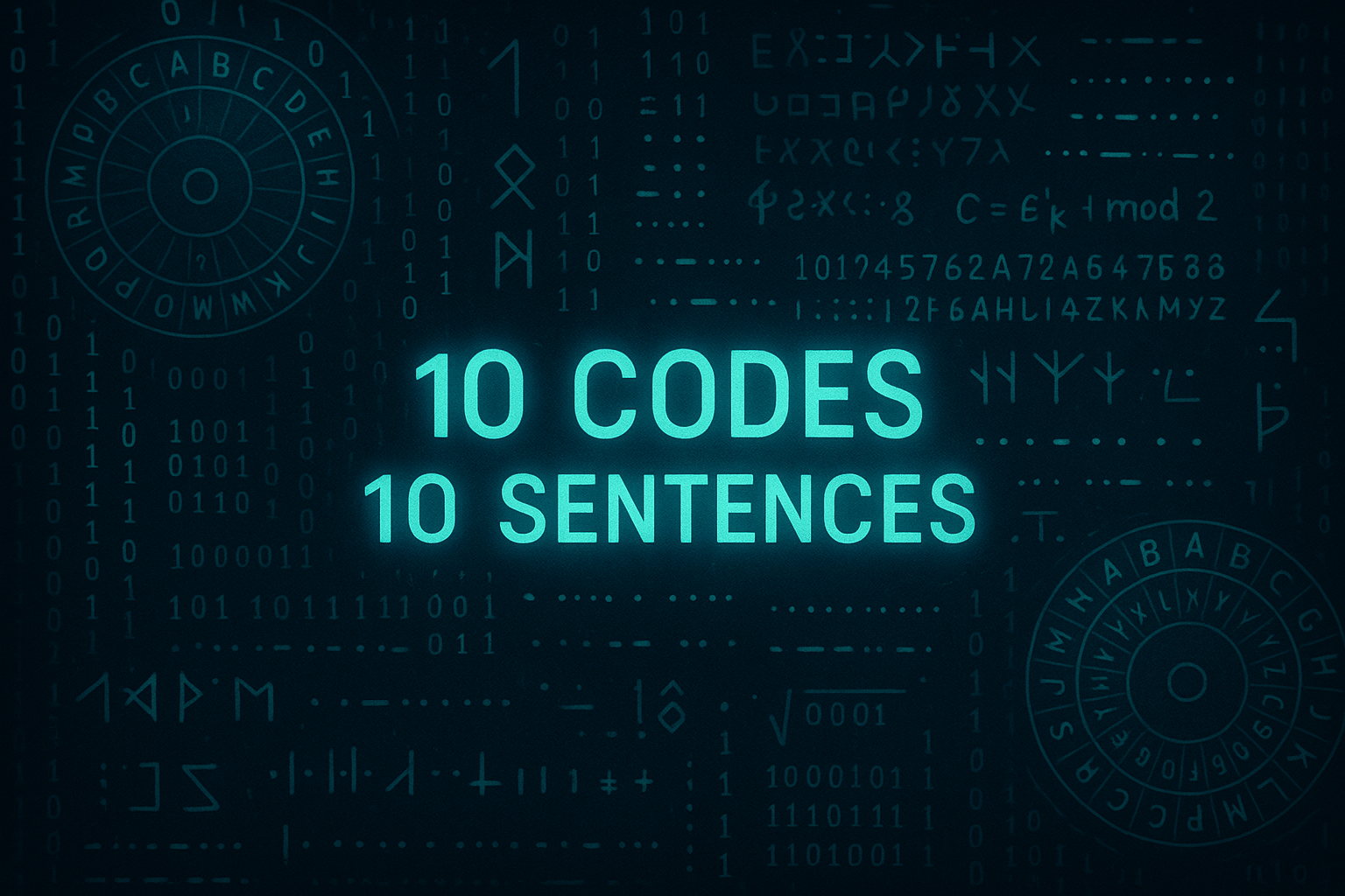 A cool background picture with decipher codes with the words "10 Codes 10 Sentences" 