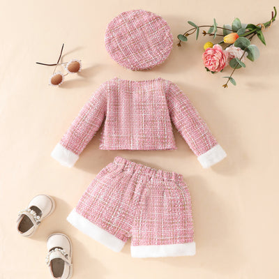 Baby Girl 3-Piece Outfit Set | Jacket, Shorts & Beret | Pink