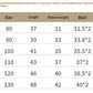 Size chart with measurements for length, sleeve length, and bust for different sizes.