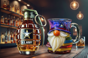 Grenade Whiskey Bottle + Book/Elf Mug Bundle