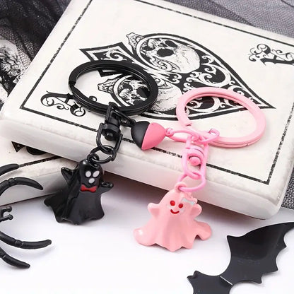 Halloween Ghost Keyring Pair – Cute Spooky Cartoon Key Chain & Bag Charm (Zinc Alloy)