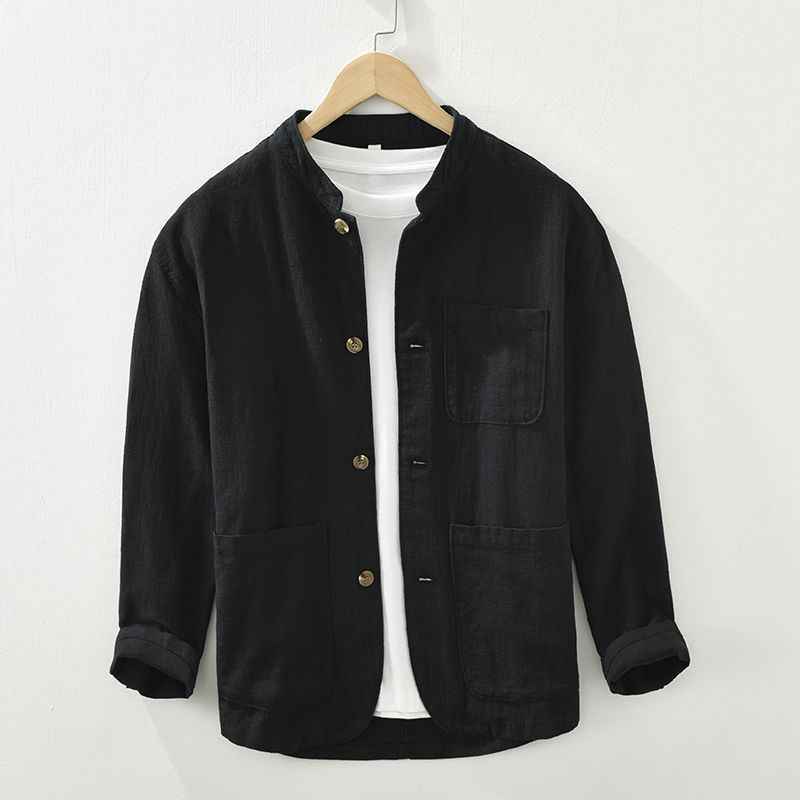 Mens Retro Linen Long-Sleeve Shirt