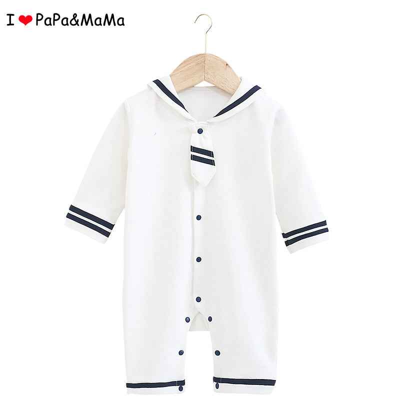 I Love Mom And Dad Newborn Baby Spring And Autumn New Navy Style Bow Tie Romper
