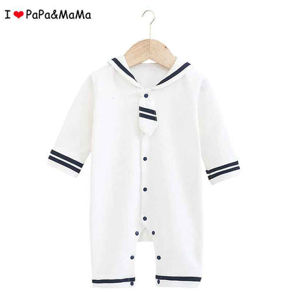 I Love Mom And Dad Newborn Baby Spring And Autumn New Navy Style Bow Tie Romper