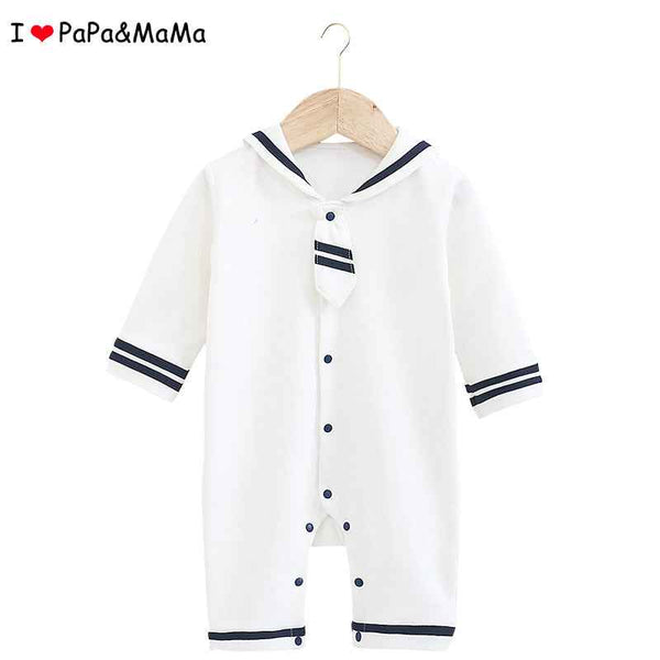 I Love Mom And Dad Newborn Baby Spring And Autumn New Navy Style Bow Tie Romper