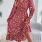 Women's Elegant Floral Print Cross V Neck Tie Waist Ruffle Maxi Dress
