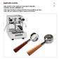 A promotional product image showing a white espresso machine alongside two portafilters with wooden handles on a white background. Text at the top reads 'Applicable models' and lists compatible espresso machine models, including AIBO, ROCKET, PEGA, RANCILIO, VIGA-MAXTO EM19M2, CASADEO, ASCATO, SEMREMO, and ECM single-head machines.
