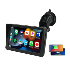 Portable 7-Inch Wireless CarPlay Screen – 1024×600 HD | Phone Screen Mirroring | Standard & Rearview Camera Bundle Options