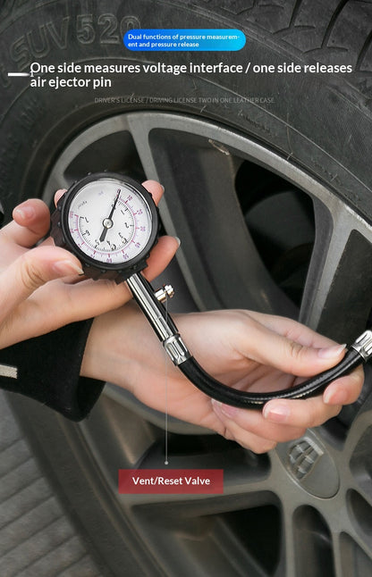 Mechanical Tire Pressure Gauge PCT-6231 | 0–100 PSI Dual Scale | Flexible Hose | Vent/Reset Valve | Brass Connector | Universal Fit | Black