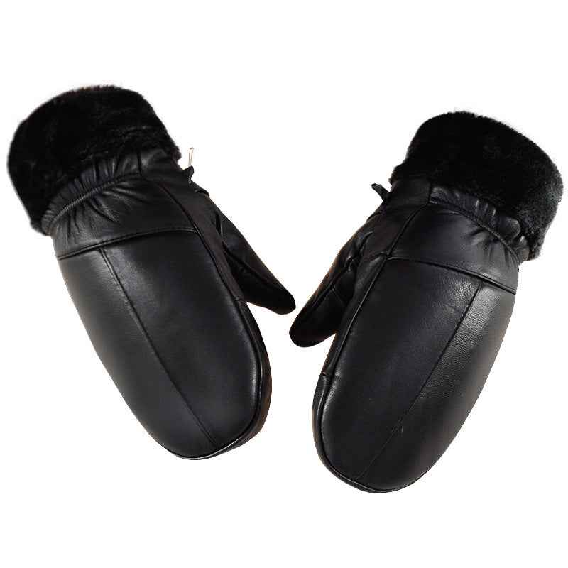 Fleece-lined Thickened Cold-resistant Windproof Sheepskin Mittens For Cycling