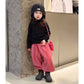 Girls' Autumn And Winter Rose Red Sweatpants