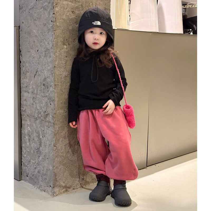 Girls' Autumn And Winter Rose Red Sweatpants