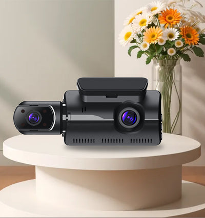 3-Channel HD Dash Cam with 32GB Card | Front, Interior & Rear | 3-Inch Screen | Night Vision | Loop Recording | Parking Monitor