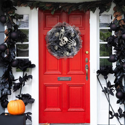 Halloween Black Mesh Skull Garland – Spooky Party Decoration Prop