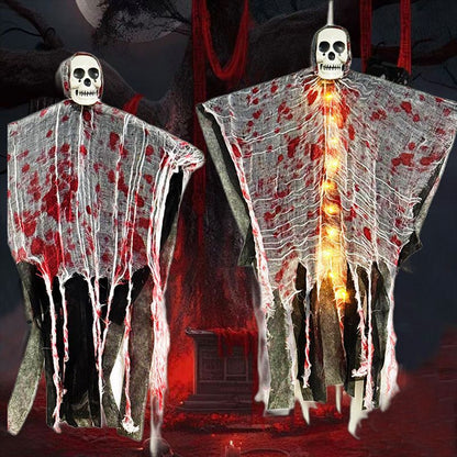 Halloween Glowing Skull Hanging Ghost – Blood-Dyed Outdoor Horror Ornament