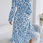 Women's Elegant Floral Print Cross V Neck Tie Waist Ruffle Maxi Dress