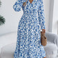 Women's Elegant Floral Print Cross V Neck Tie Waist Ruffle Maxi Dress