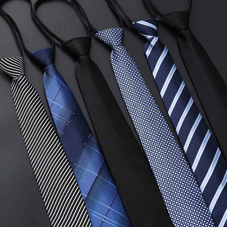 Mens Business Formal Zipper Tie With Blue Stripes