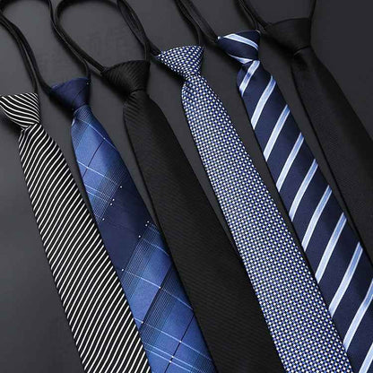 Mens Business Formal Zipper Tie With Blue Stripes