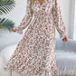 Women's Elegant Floral Print Cross V Neck Tie Waist Ruffle Maxi Dress