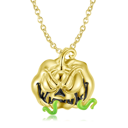 Halloween Evil Pumpkin S925 Sterling Silver Gold Plated Collar Necklace