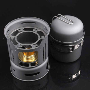 Compact Outdoor Camping Cookware Set with Alcohol Stove