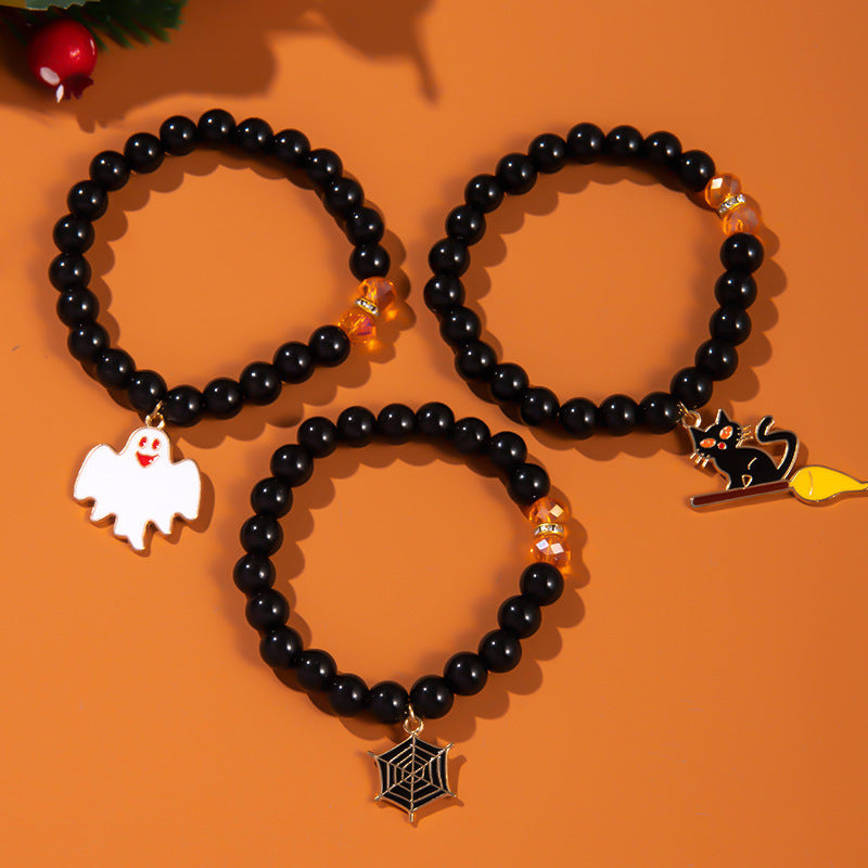 Halloween Pumpkin & Ghost Bracelet – Matching Twin Bracelet Set | Glass Pendant Jewelry Dropshipman
