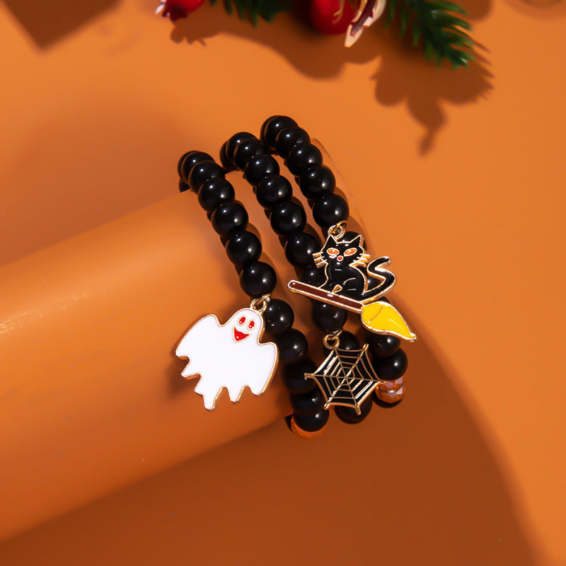 Halloween Pumpkin & Ghost Bracelet – Matching Twin Bracelet Set | Glass Pendant Jewelry Dropshipman