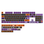 502523802-1  Halloween keycap set laid out in black, purple and orange with pumpkin, ghost, skull, spiderweb and bat designs.
