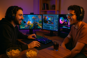 streaming and playing video game with a friend